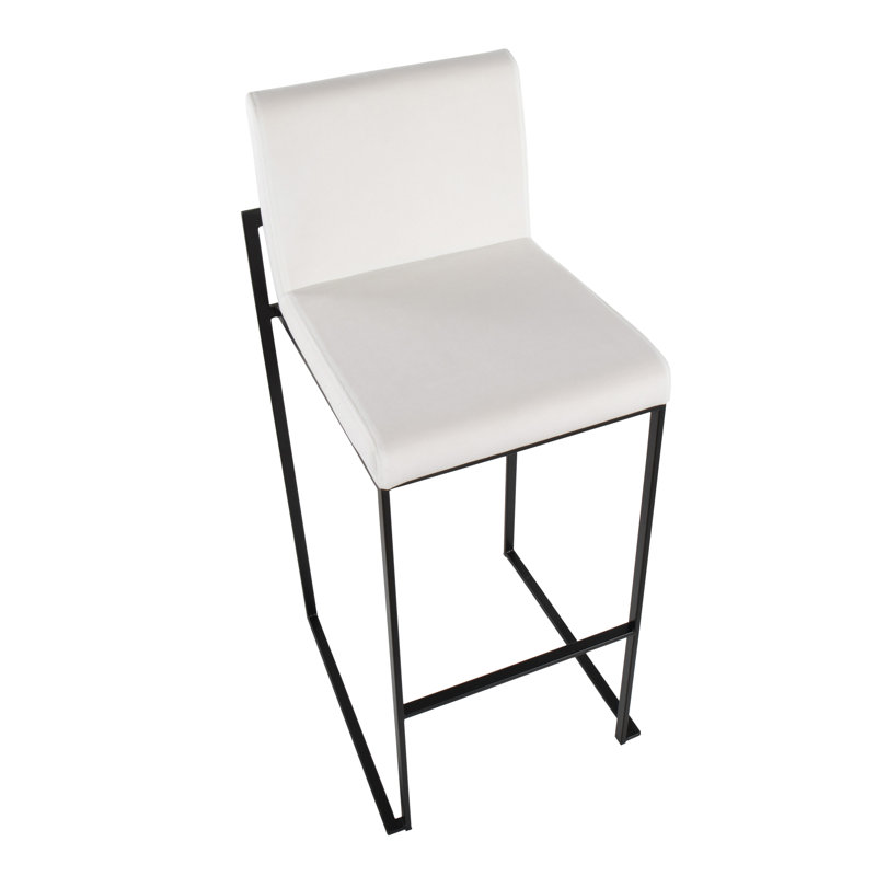 Tabouret de bar et de comptoir à dossier haut Brieon (ensemble de 2), Noir, Velours blanc, Tabouret de bar "30"