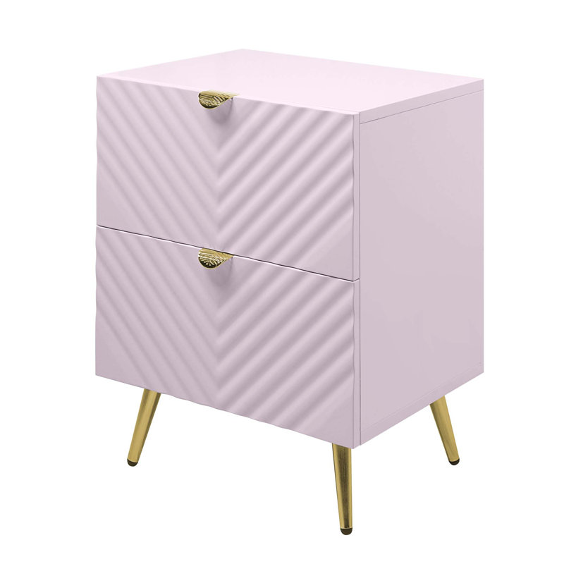 Table de chevet 2 tiroirs rose ultrabrillant