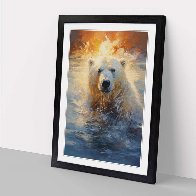 XYZ-FRM-V1223-5199 Polar Bear Expressionism - Single Picture Frame Print on Wood, 64cm H x 46cm W x 2cm D, Black