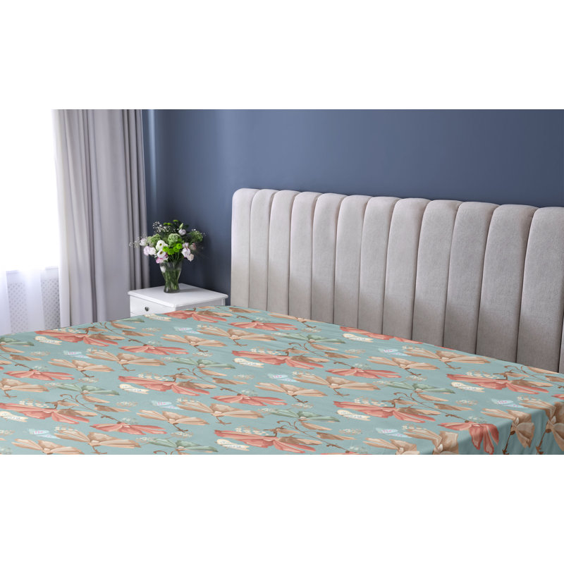 Drap-housse à motif floral Ambesonne, Drap-housse de taille très grand, Bleu sarcelle pâle, terre d'ombre, saumon / flora