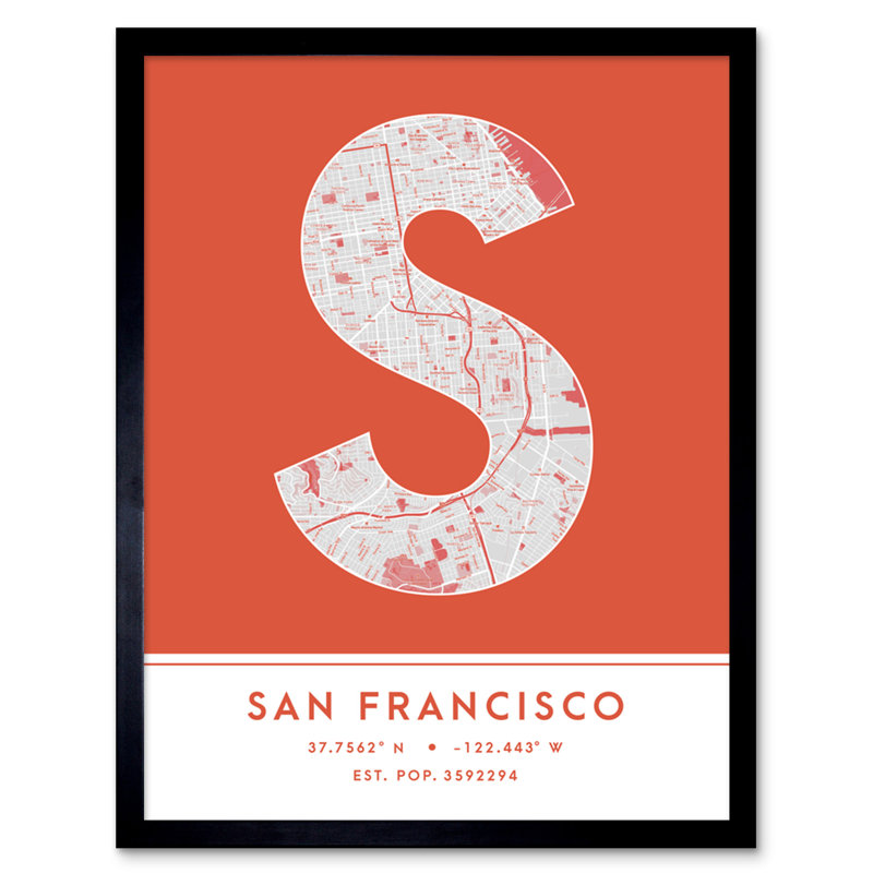San Francisco City Map San Francisco Orange by Wee Blue Coo - Single Picture Frame Typography