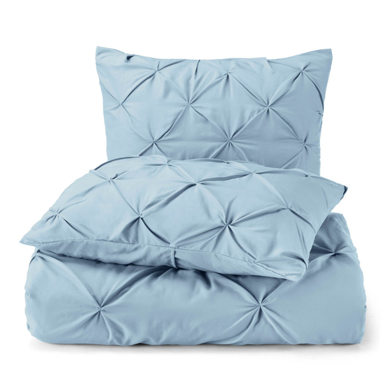Double Brushed Pleated Duvet Cover Set, Ice Blue, Twin Duvet Cover + 1 Standard Pillowcase