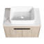 Meuble-lavabo flottant de conception moderne avec lavabo d'art en céramique, dalle de pierre plate blanche et petites tablettes de rangement, porte à fermeture douce, ensemble KD