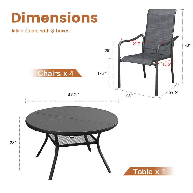 6-Person Patio Dining Set with 48" Round Aluminum Dining Table and 6 PVC-coated polyester Armrest Chairs, Black/Gray