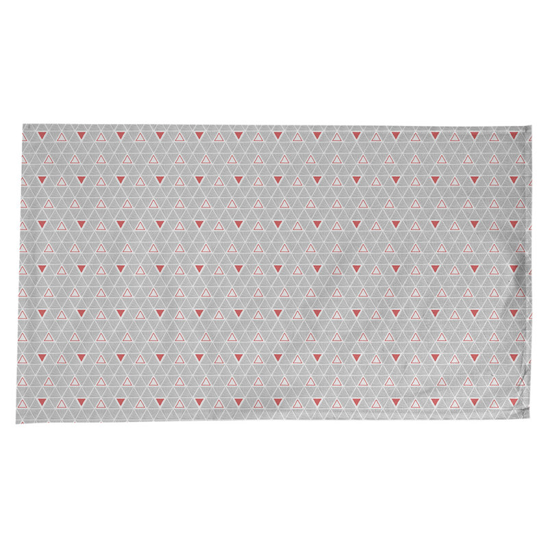Nappe géométrique en coton - Triangles dessinés à la main, collection Jordao, lavable à la machine, Gris/rouge
