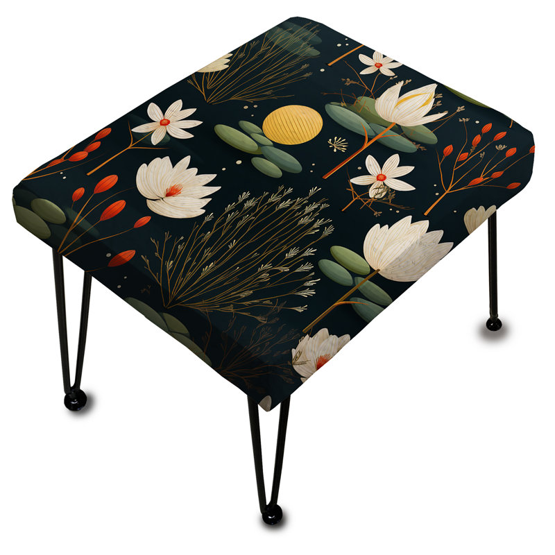 Repose-pieds rectangulaire blanc avec motif floral harmonie Lotus