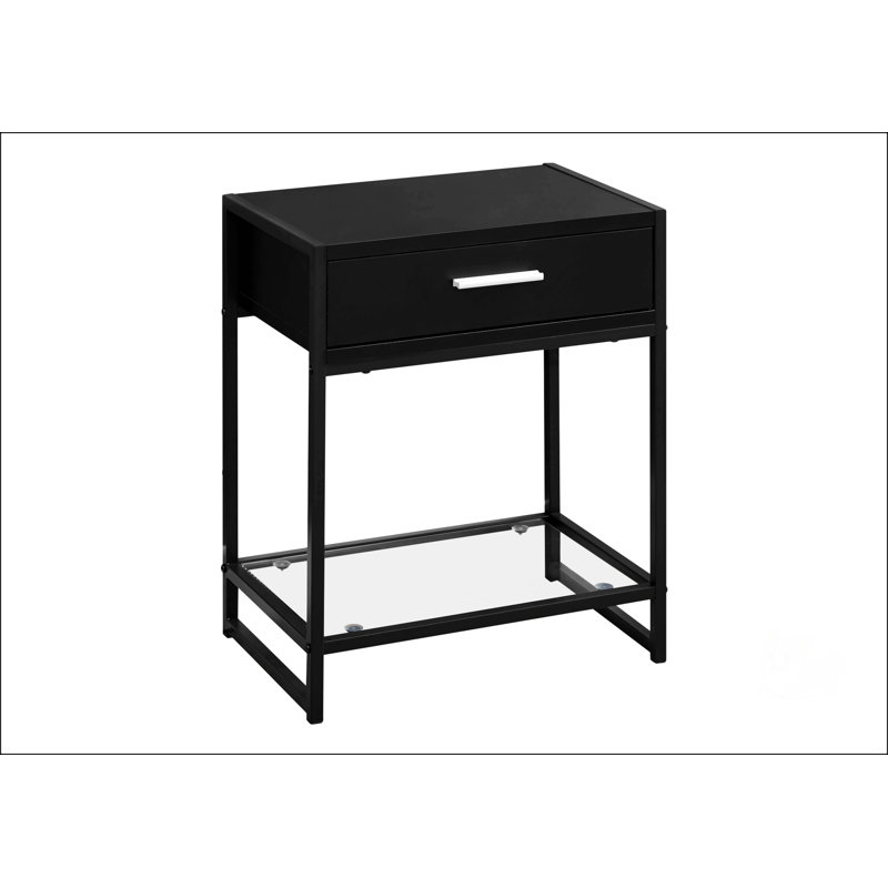Side Table With Storage Drawer, Black