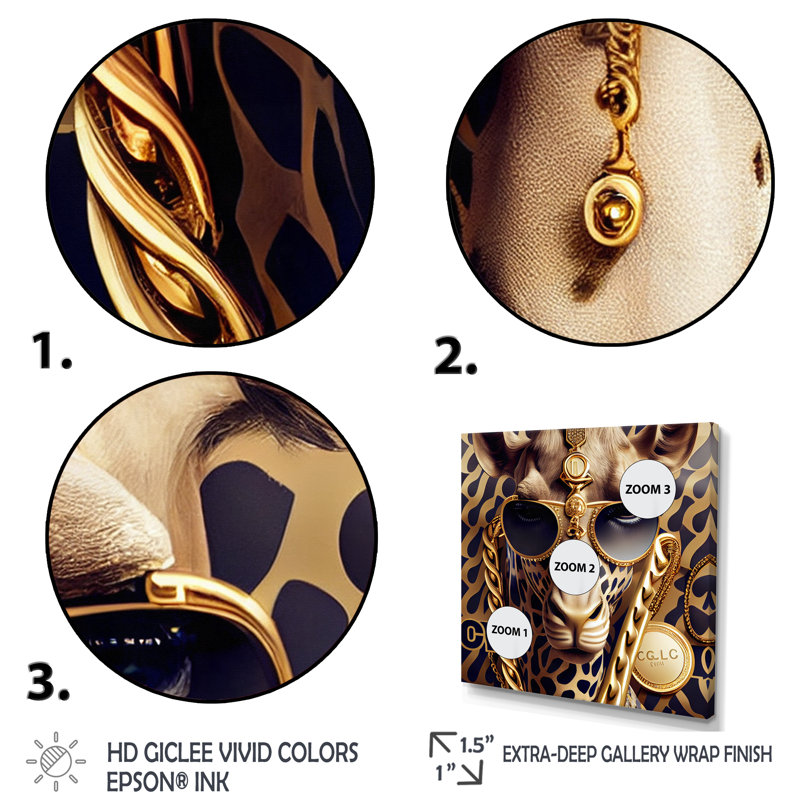 «Celebrity Fashion Girafe I», reproduction sur toile, H 36 po x l 36 po x P 1,5 po, Toile tendue