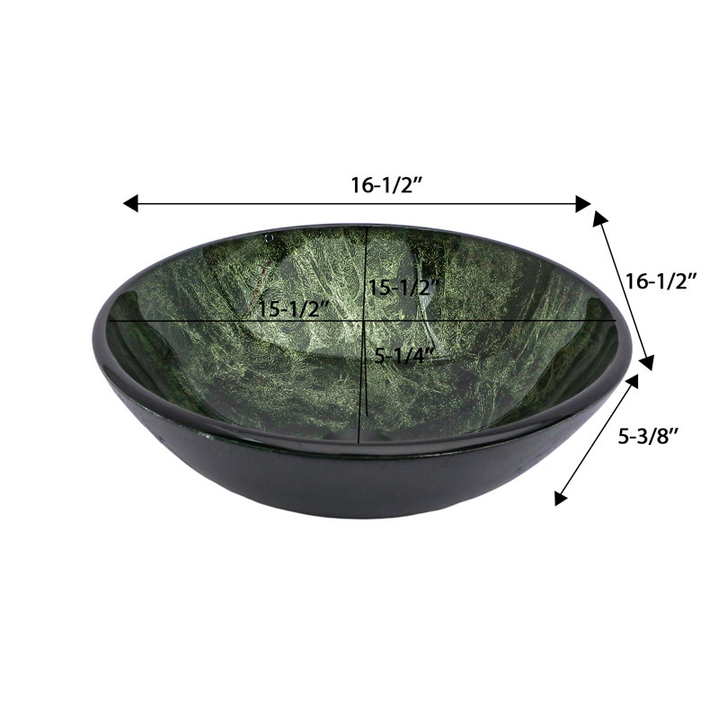 Lavabo de salle de bain vasque circulaire en verre 16,5 "avec bonde escamotable et robinet, Vert foncé