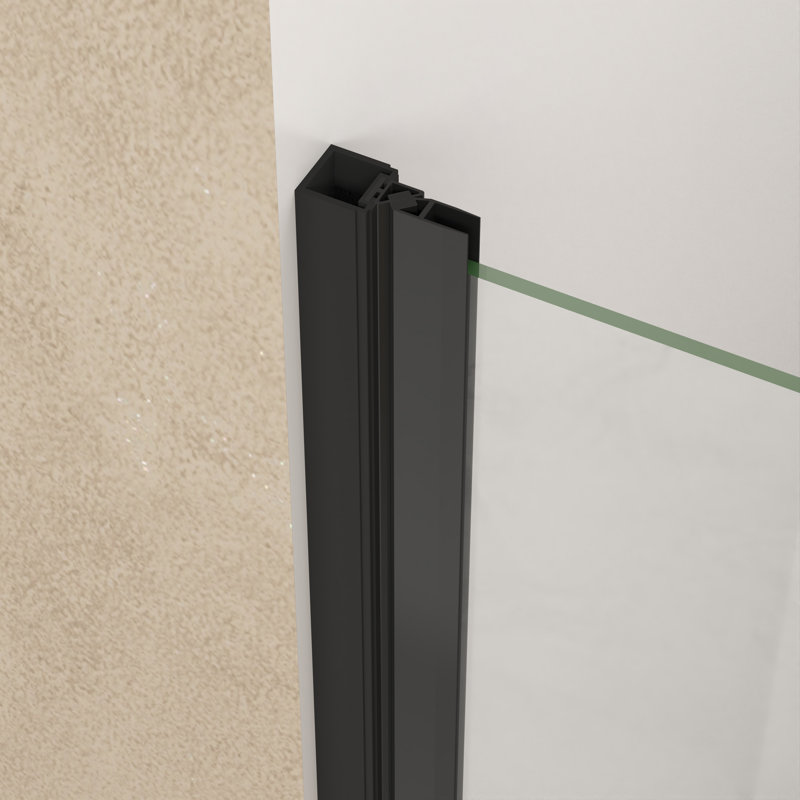 Porte de douche pivotante 28 po x 72 po, cadre en aluminium noir mat, demi-cadre, film en verre trempé anti-déflagrant de 1/4 po (6 mm), poignée en acier inoxydable