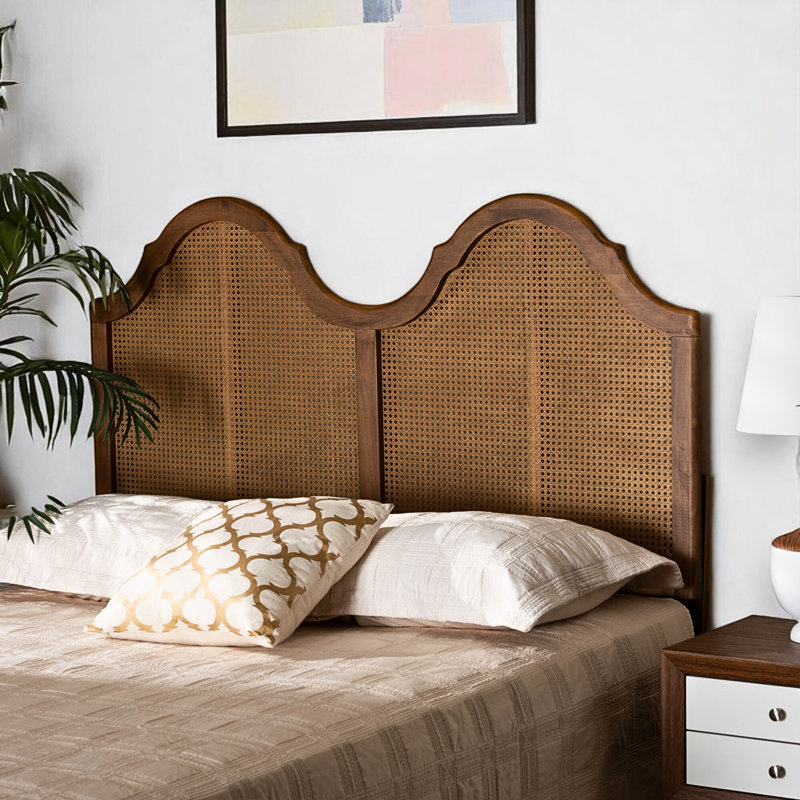 Ashby Woven Rattan Double Arched King Headboard In Brown Finish, 49.84" H X 77.97" W X 0.63" D, King