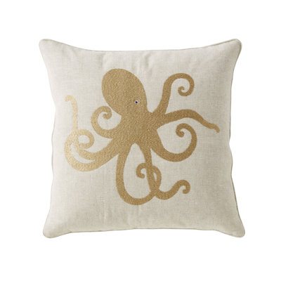 Embroidered Feather Linen Throw Pillow