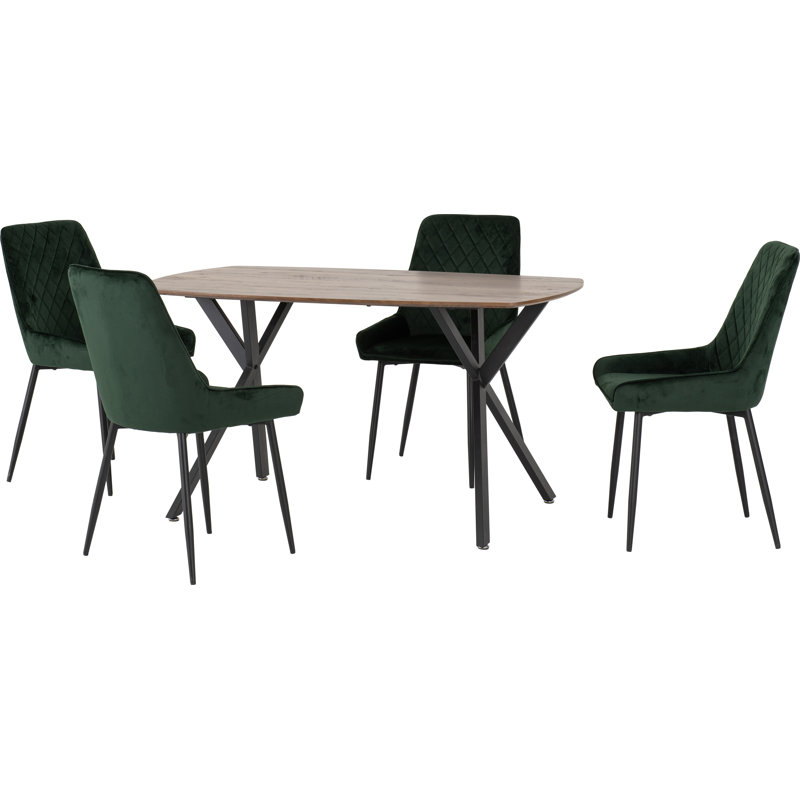 Mizel 4 - Person Dining Set, Emerald Green, Medium Oak