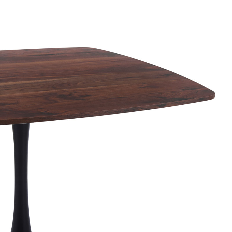 Table de salle à manger carrée avec base en piédestal en métal, H 28,93 po x L 42,12 po x l 42,12 po, Brun, Noir