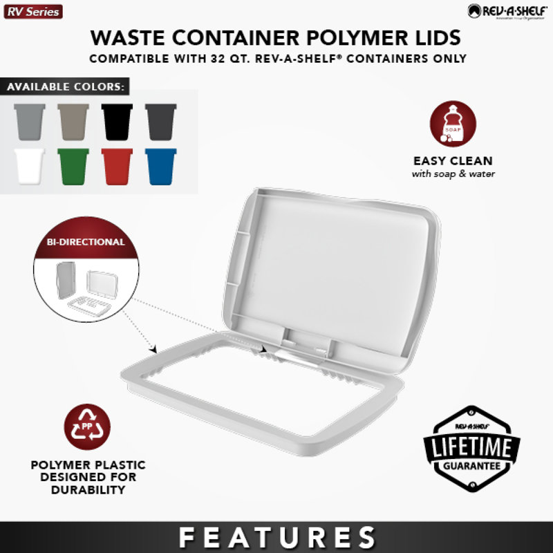 Polymer Lid For Rev-A-Shelf 32 Qt. Waste/Trash Containers, Grey