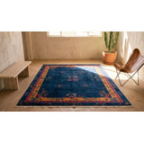 Rectangle Wool Blue Hand Knotted Pile Floral Antique 1920s Rug