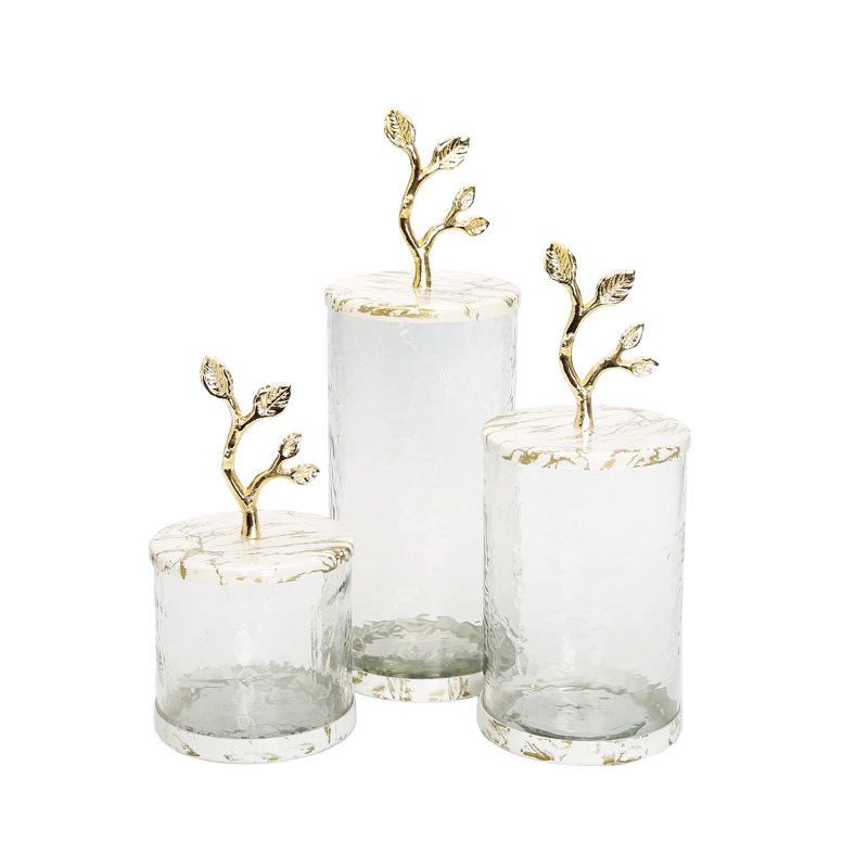 Gold Marble Glass Jar, 6'' H x 4'' W x 4'' D