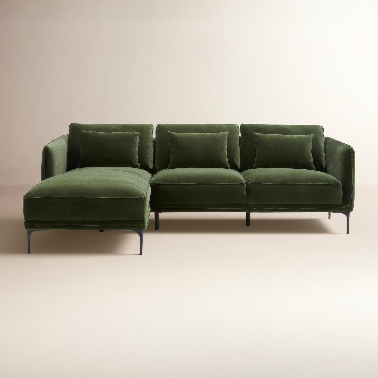 Rae Velvet Modular Sectional, Green Cotton Blend, Left Hand Facing