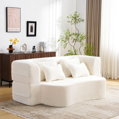Queen Size High - Density Foam Folding With 4 Pillows, Futon, Modern White Design For Living Room And Bedroom, No Assembly Required Mattress