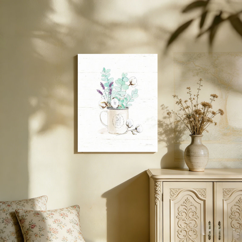 Tige de coton eucalyptus, art mural à cadre en bois à l'arrière, 36 L x 24 W