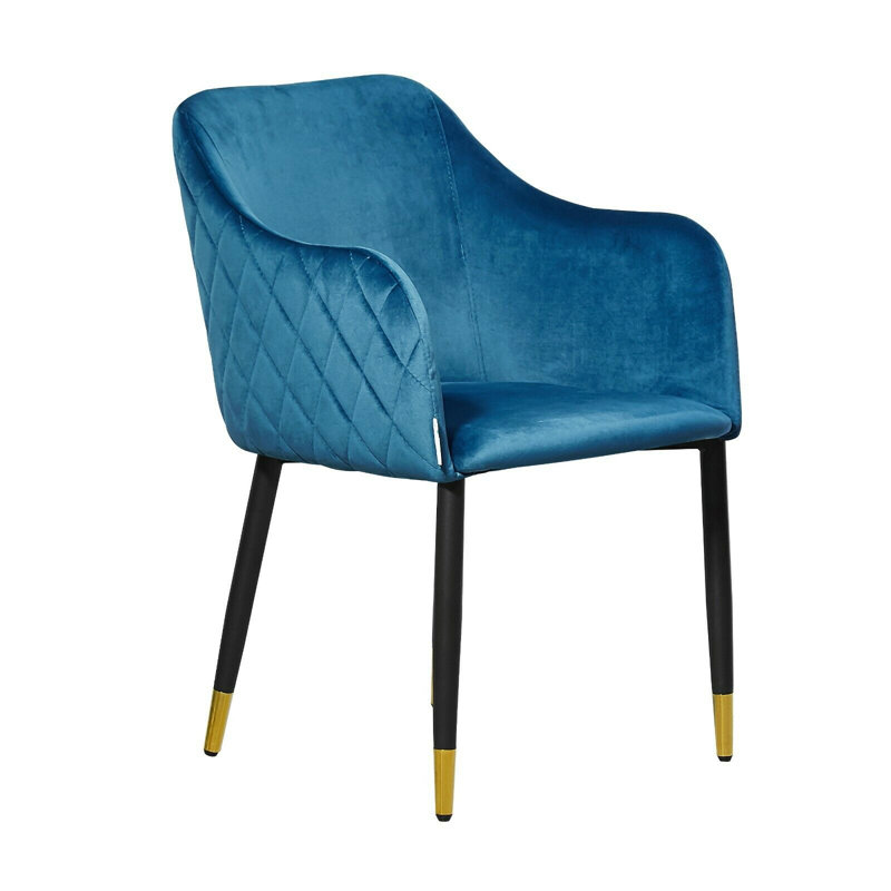 Holdenville Modern Velvet Dining Chair - Ergonomic Button Back with Metal Legs, Blue, Black/Gold