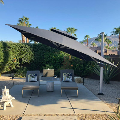 Shalonte 132'' Square  Cantilever Umbrella With Crank Lift Counter Weights With Base In Ground,Gray