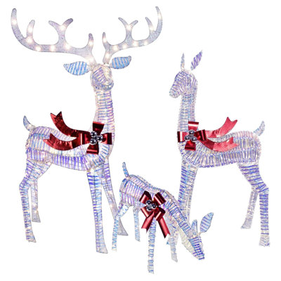 Christmas Decorations Outdoor's Reindeer Family - 3 pièces décoratives de Noël avec lumières DEL et rallonges à piquets - iridescent pour le porche