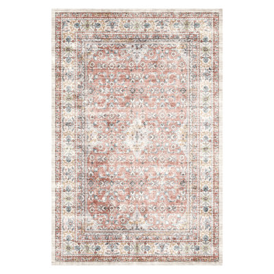 Tapis lavables à la machine : tapis doux de style vintage pour salons et chambres, tapis antidérapants pour couloirs, tapis pour cuisines et salles à manger, tapis pour salles de bains et buanderies (rouge)