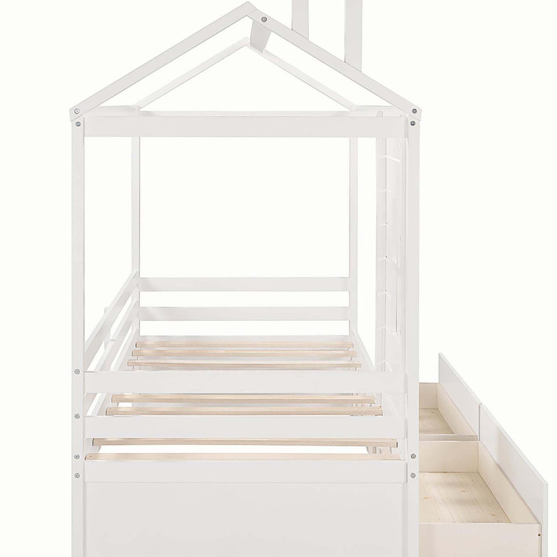 Lit simple en bois avec deux tiroirs (blanc)