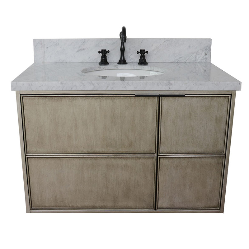 37'' Single Bathroom Vanity with Stone Top, White Carrara