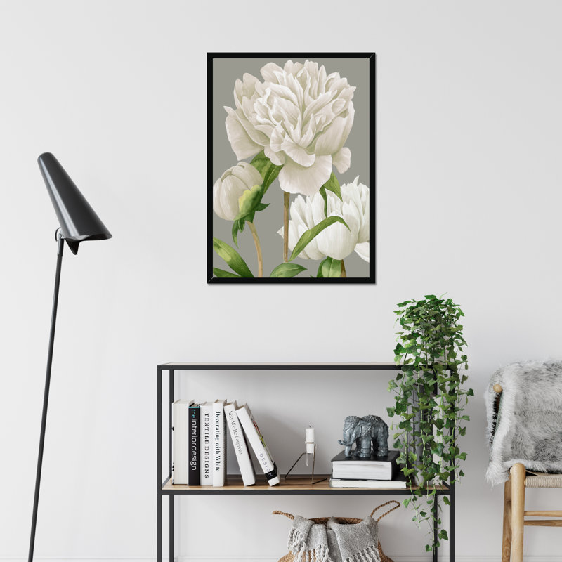 White Peonies II by Grace Popp - Painting, Black Framed Paper Print, 50cm H x 34cm W