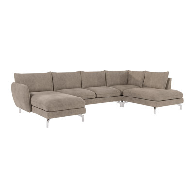 Modern U-shape Kimo Corner Sofa with Silver Metal Legs