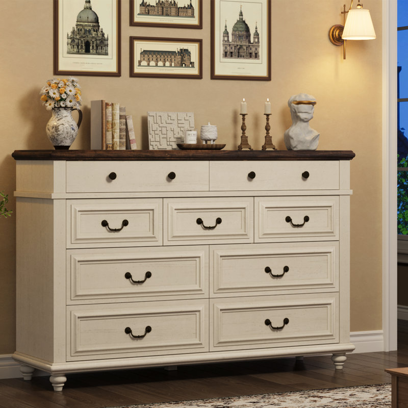 9 Drawer Dresser For Bedroom, Blanc