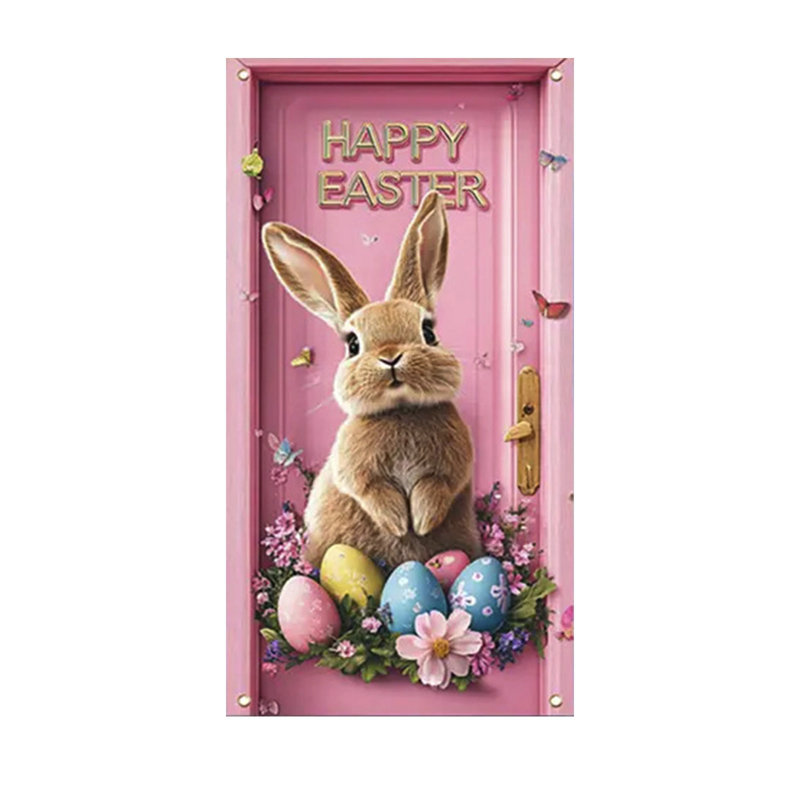 Oeufs de lapin de Pâques, couvre-portes, fleurs printanières, arc bleu, pastel, décoration intérieure, B