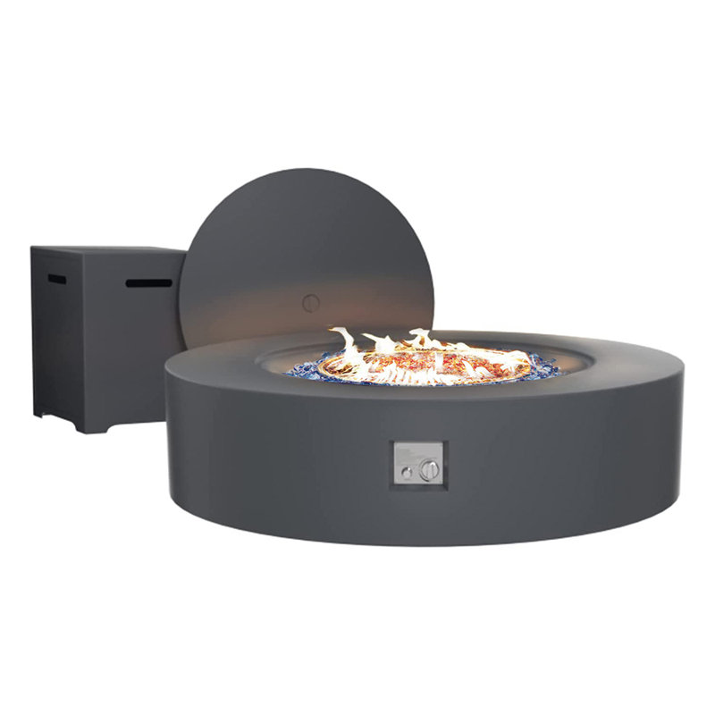 Table de foyer d'extérieur au propane en fer avec couvercle de réservoir, couvercle et pierres volcaniques H 12 po x l 40,5 po Narinder