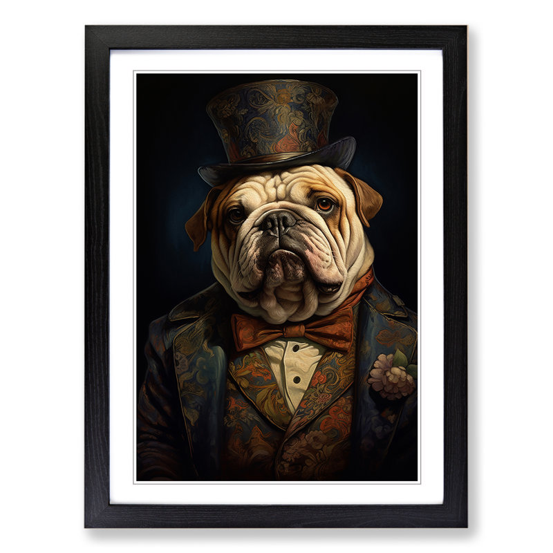British Bulldog Romanticism - Framed Print, 34cm H x 25cm W x 2cm D, Black Framed