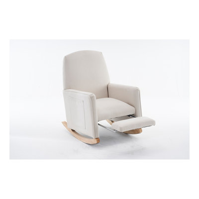 Cotton Linen Fabric Nursery Rocking Chair With Adjustable Footrest,Beige