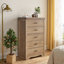 Commode haute à 5 tiroirs avec rangement vertical spacieux, commode de chambre en bois naturel