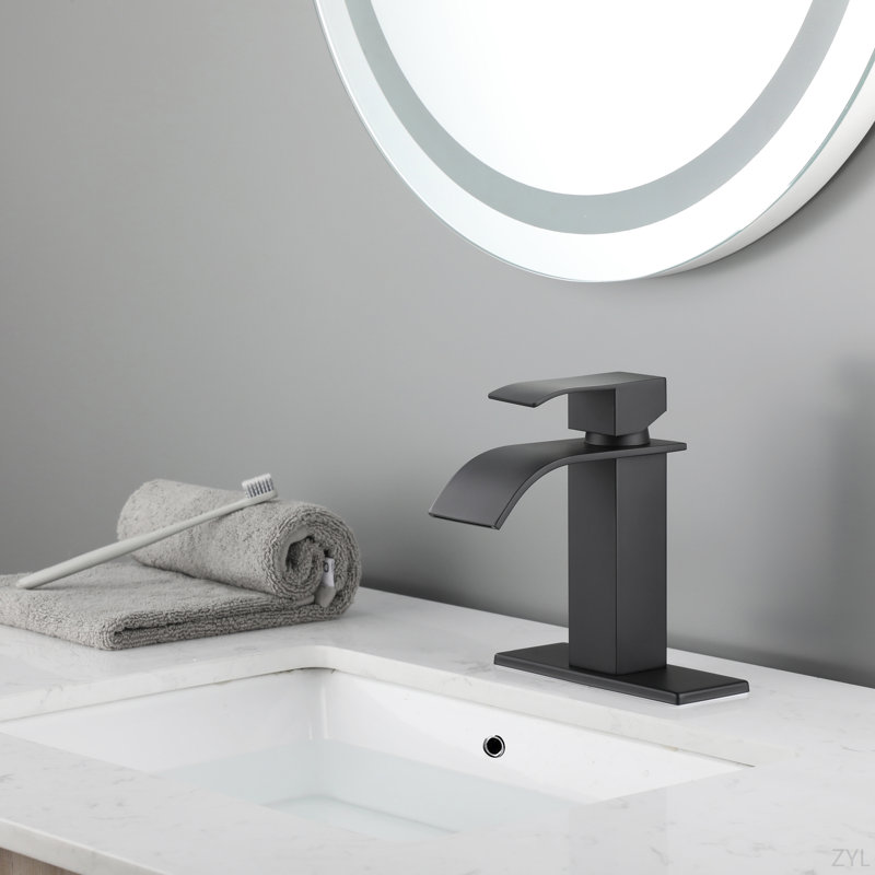 Waterfall Spout Bathroom Sink Single Handle Faucet With Pop-Up Drain (With Overflow)