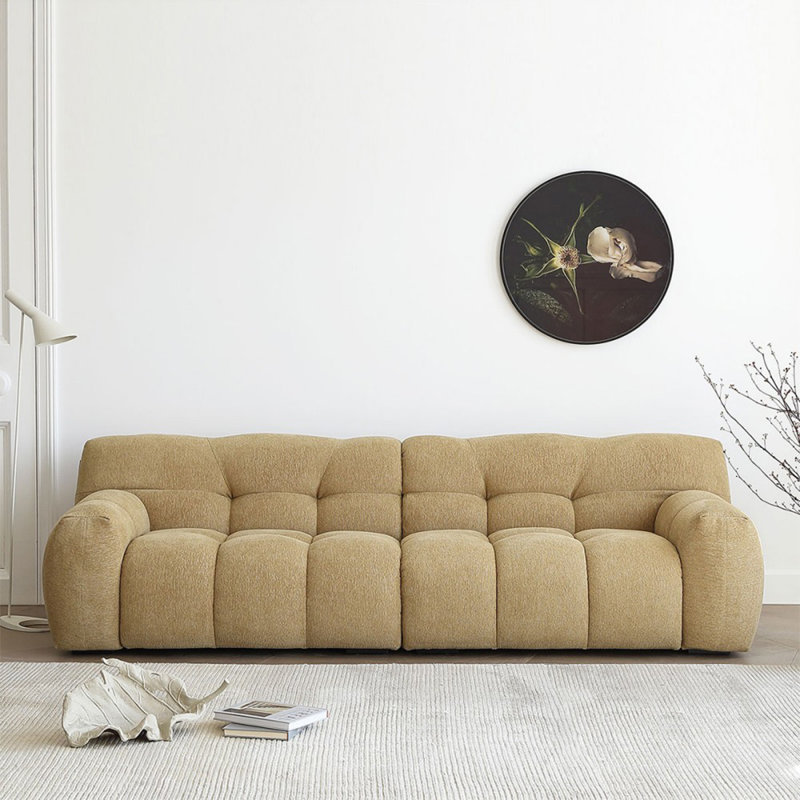 Canapé modulaire jaune en coton et lin, H 27,95 po x l 110,24 po x P 40,55 po
