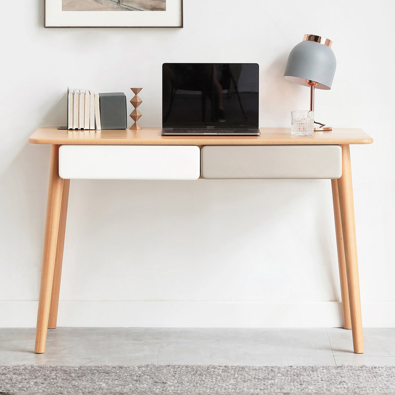 Bureau d'ordinateur en bois massif - bureau de 47 po avec 2 tiroirs, table de style PC simple et moderne avec espace pour le bureau à domicile, le travail, les étudiants, le bureau de travail (hêtre)