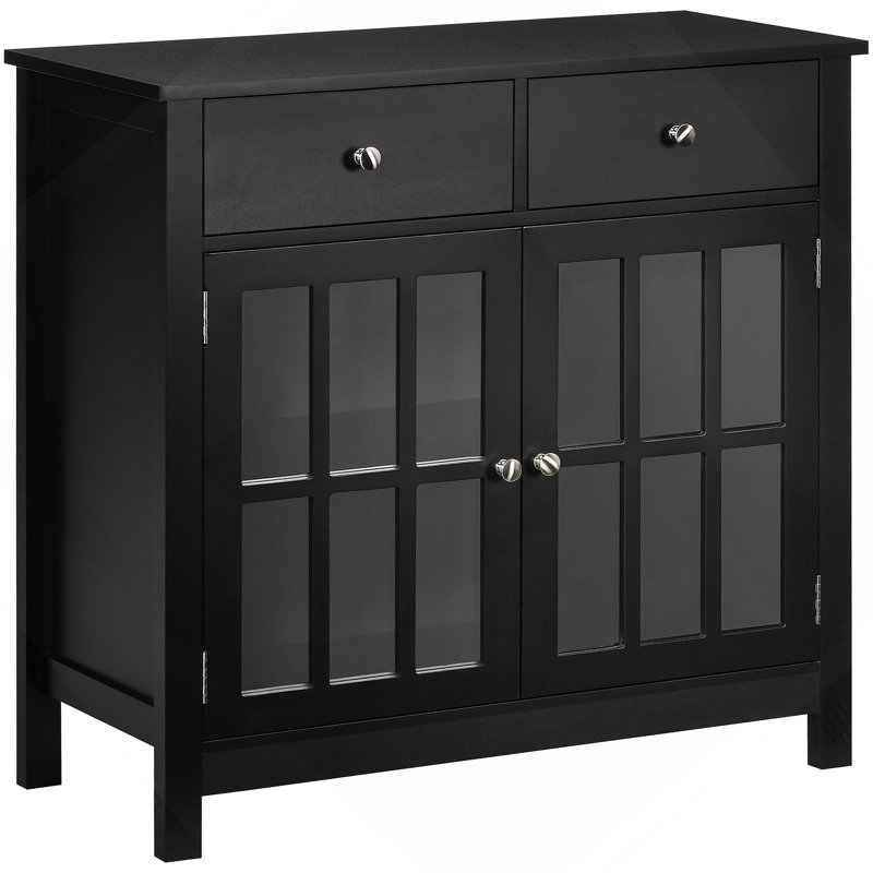 Buffet, armoire de cuisine d'appoint avec portes en verre
