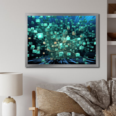 Matrix galaxie abstrait bleu foncé et turquoise - imprimé