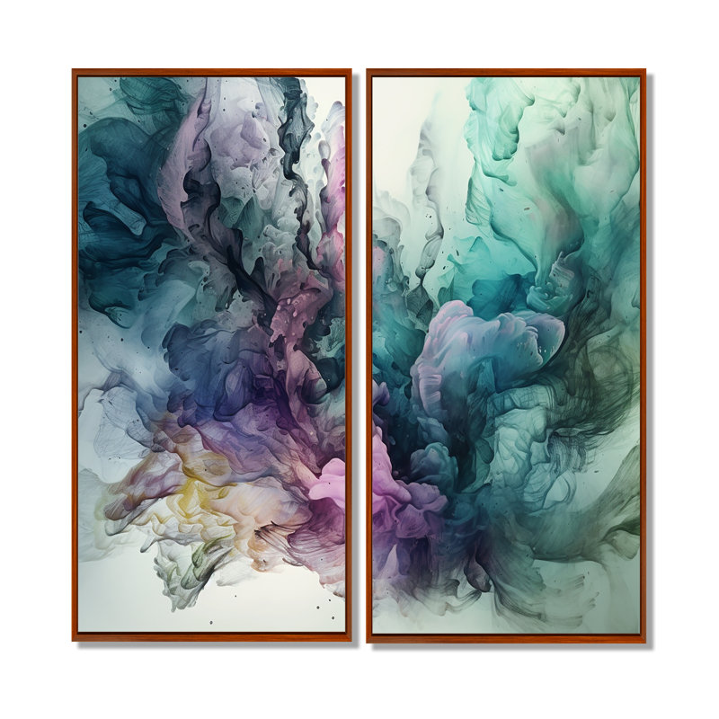 Art mural moderne sur toile vert mauve marbré, 40" H x 40" W, Brown, Impression encadrée flottante