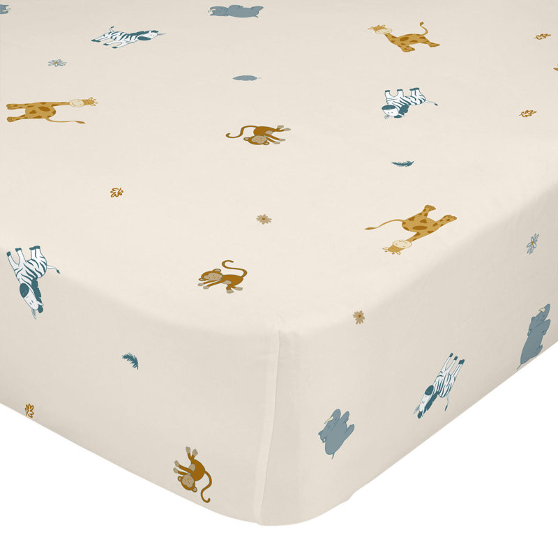 Carino Animals 100% Cotton - Piece Standard Cot Fitted Sheet, 60cm W x 120cm L