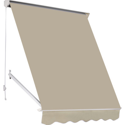 6' Drop Arm Manual Awning Sun Shade For Outdoor Patio, , Protected, Aluminum, Creamy White Retractable Balcony And Arm, Protection, Heavy-Duty Cream