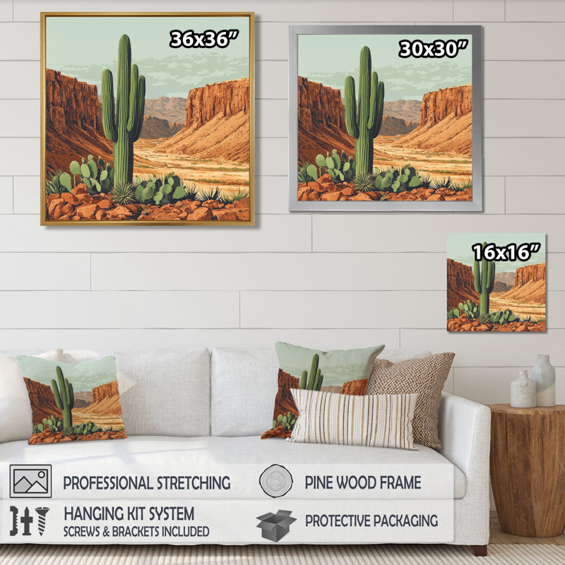 Cactus et le canyon en Arizona II - art mural cactus, H 30 po x l 30 po, Toile tendue, Ne s’applique pas
