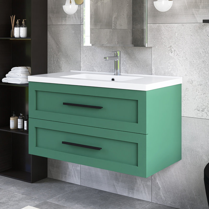 Meuble-lavabo mural simple 36 po vert avec lavabo intégré en céramique 36 po