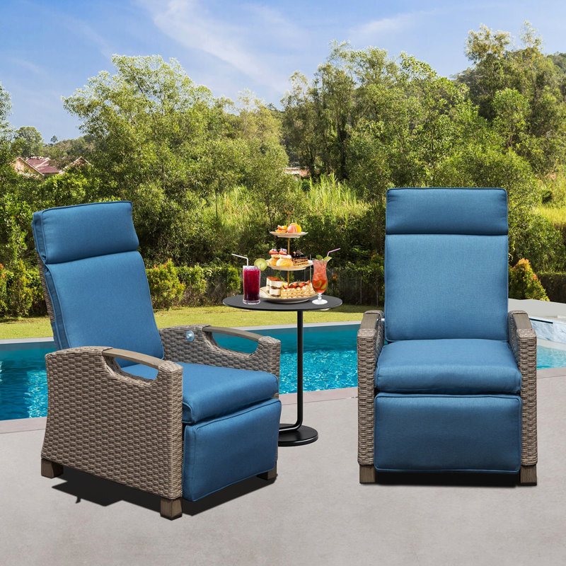 Fauteuil inclinable de patio avec dossier confortable et support pour la nuque - Protecteur réglable bleu, siège bleu marine