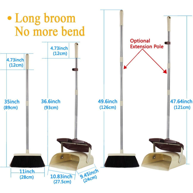 Zinnea 3 Piece Long Handle Broom and Dustpan Set
